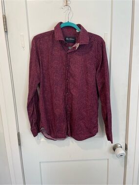 ROBERT GRAHAM MENS RASPBERRY BUTTON DOWN LONG SLEEVE SHIRT COTTON LARGE FLAWED